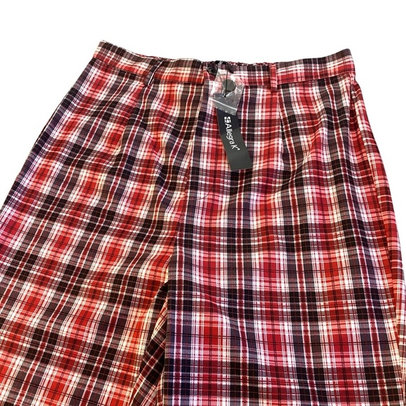 Allegra K Plaid Cropped Trousers Button Casual Tartan Check Work Pants Red Large - Picture 3 of 10